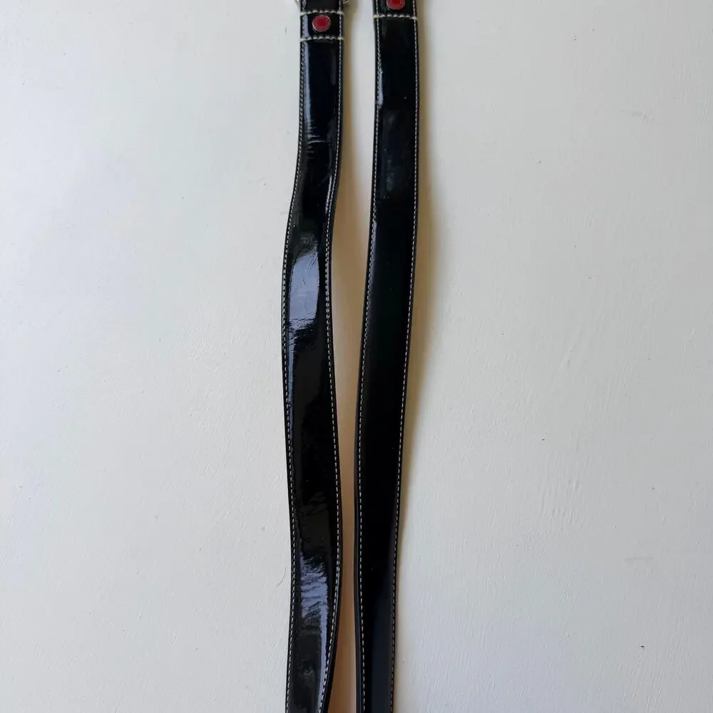 Coach Large Black Patent Leather Dog Leash Vintage Hearts & Bones 60065